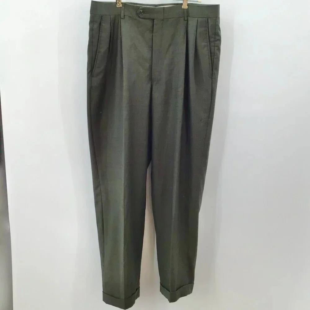 Mens Jones New York Suit 40R Pants 35/28.5 Wool Cashmere Blend Green Houndstooth - Picture 9 of 16